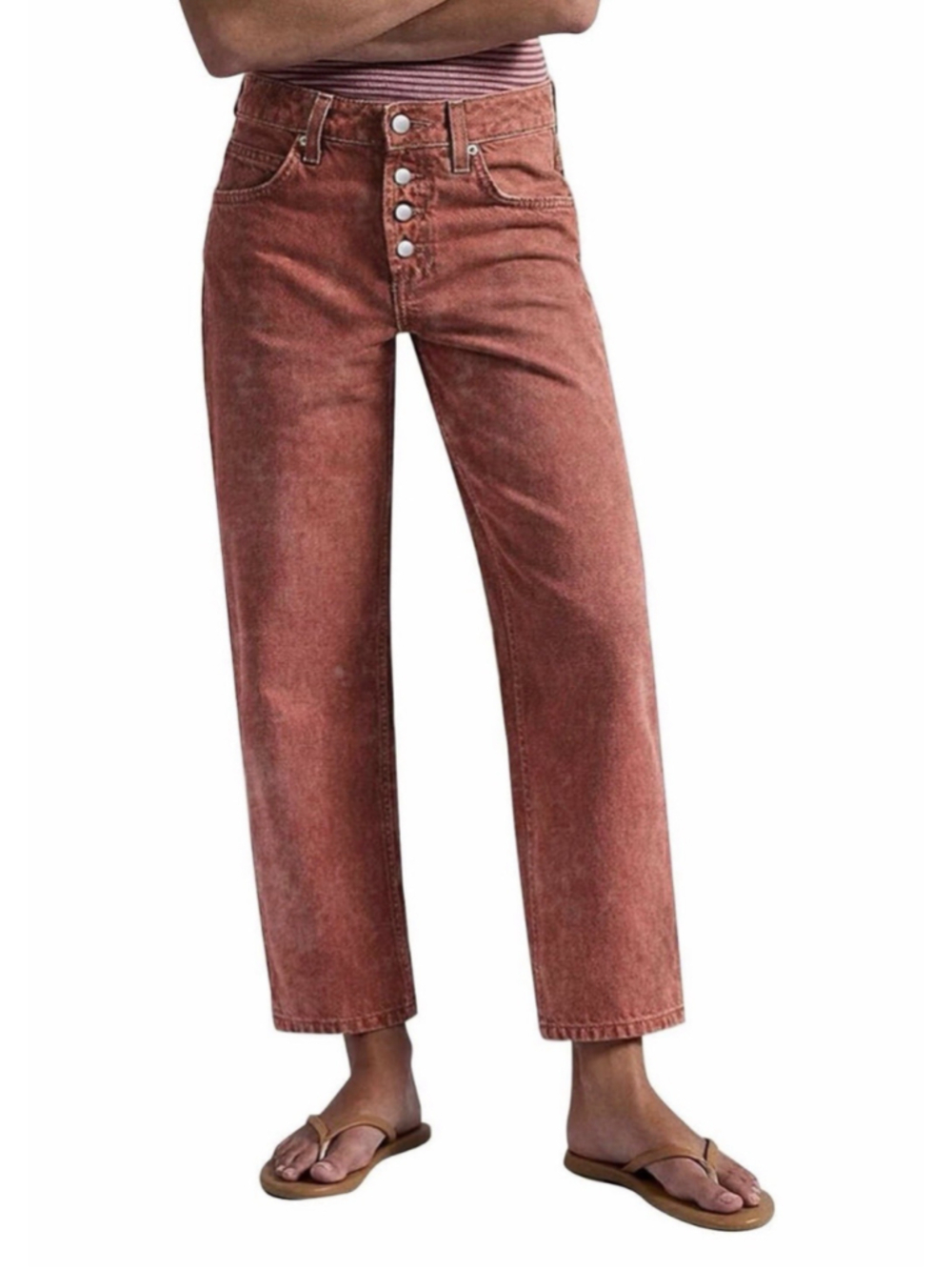Flamingals Straight Leg Women’s Mid Waisted Button Fly Casual Denim Pants M
